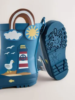 Bleu plage - Bottes de pluie à poignée