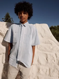 bleu pâle - Chemise à manches courtes en lin Blend rayée (3-16ans)