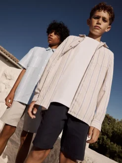 bleu pâle - Chemise à manches courtes en lin Blend rayée (3-16ans)