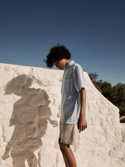 bleu pâle - Chemise à manches courtes en lin Blend rayée (3-16ans)