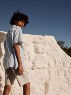 bleu pâle - Chemise à manches courtes en lin Blend rayée (3-16ans)