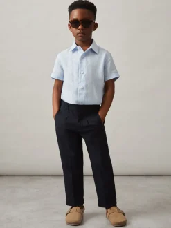 bleu pâle - Chemise Reiss Holiday en lin à manches courtes