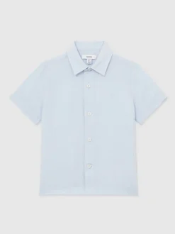 bleu pâle - Chemise Reiss Holiday en lin à manches courtes