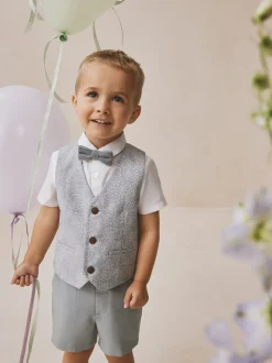 bleu pâle - Ensemble gilet, chemise, short et cravate (3mois9ans)