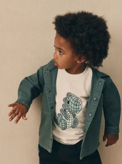 Bleu sarcelle foncé - Ensemble surchemise et t-shirt à capuche en sergé (3mois7ans)