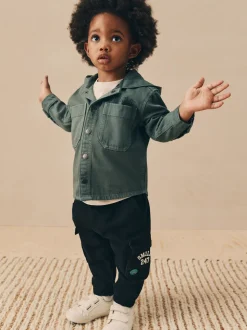 Bleu sarcelle foncé - Ensemble surchemise et t-shirt à capuche en sergé (3mois7ans)