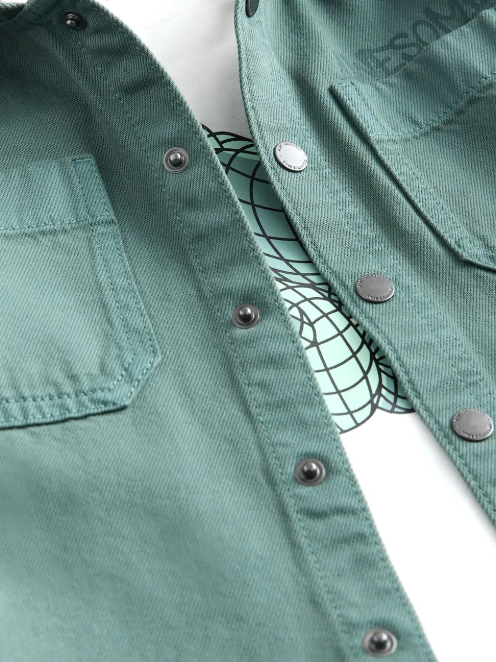 Bleu sarcelle foncé - Ensemble surchemise et t-shirt à capuche en sergé (3mois7ans)