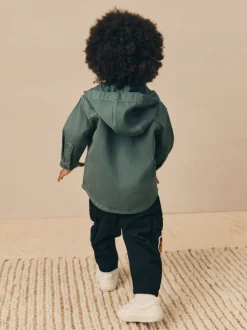 Bleu sarcelle foncé - Ensemble surchemise et t-shirt à capuche en sergé (3mois7ans)