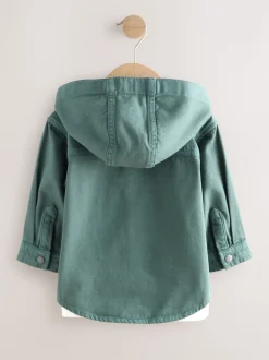 Bleu sarcelle foncé - Ensemble surchemise et t-shirt à capuche en sergé (3mois7ans)