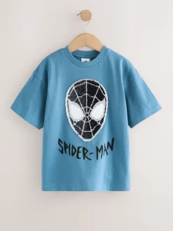 Bleu Spiderman - T-shirt à sequins réversibles (3-16ans)