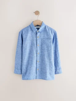 Bleu uni - Manches longues Lin Mix Relax! Chemises de nuit (3-16yrs)