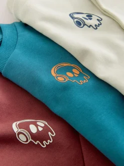 Bleu/berry/écru graphique - T-shirts épais décontractés à manches longues Lot de 3 (3-16ans)