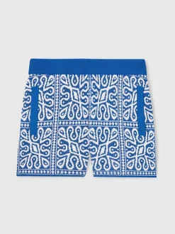 Bleu/Blanc - Reiss Redhill Tile Short en tricot à motif