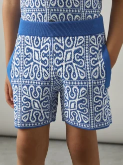 Bleu/Blanc - Reiss Redhill Tile Short en tricot à motif