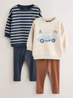 Bleu/blanc rayé/auto - Ensemble sweat-shirts et legging, lot de 2 (3mois-7ans)