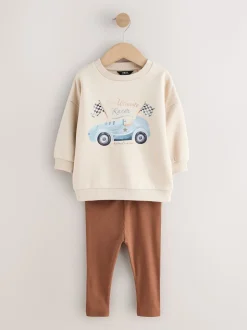 Bleu/blanc rayé/auto - Ensemble sweat-shirts et legging, lot de 2 (3mois-7ans)