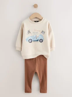 Bleu/blanc rayé/auto - Ensemble sweat-shirts et legging, lot de 2 (3mois-7ans)