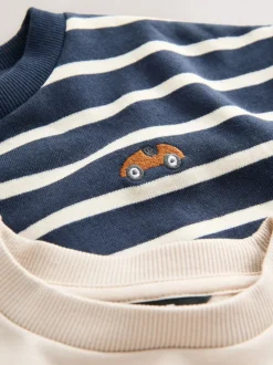 Bleu/blanc rayé/auto - Ensemble sweat-shirts et legging, lot de 2 (3mois-7ans)