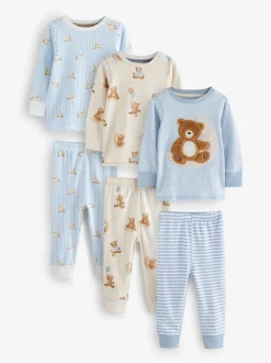 Bleu/écru bébé ours - Lot de 3 pyjamas Snuggle (9mois-6ans)