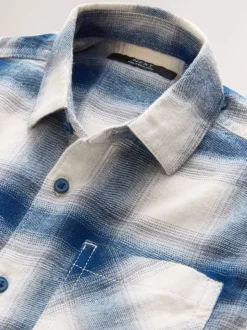 Bleu/Ecru - Chemise à carreaux en coton à manches longues (3-16ans)