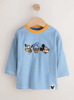 Bleu/Ecru - T-shirt à manches longues Mickey Mouse (3mths-8yrs)