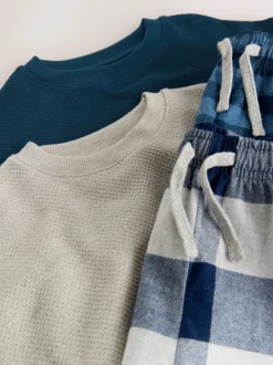 Bleu/Gris - Lot de 2 pyjamas en tissu à carreaux à manches longues (3-16ans)