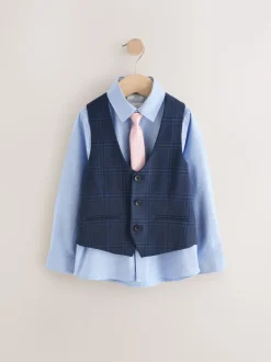Bleu/Marine - Ensemble gilet, chemise et cravate (12mois à16ans)