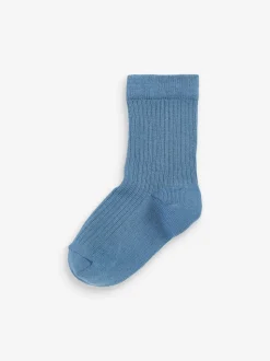 Bleu/Marine - Paquet de chaussettes en coton riche à fines côtes 7