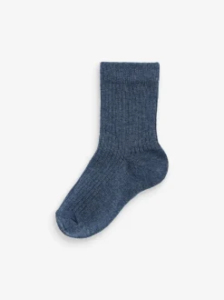Bleu/Marine - Paquet de chaussettes en coton riche à fines côtes 7