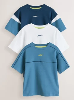 Bleu/marine/blanc - Lot de 3 t-shirts color block à manches courtes (3-16ans)