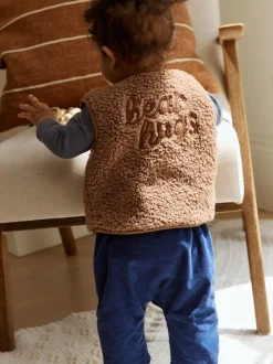Bleu/marron Bear Hugs Slogan Borg - Ensemble Gilet et Leggings bébé (0mois-2ans)