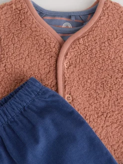 Bleu/marron Bear Hugs Slogan Borg - Ensemble Gilet et Leggings bébé (0mois-2ans)