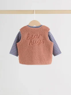 Bleu/marron Bear Hugs Slogan Borg - Ensemble Gilet et Leggings bébé (0mois-2ans)