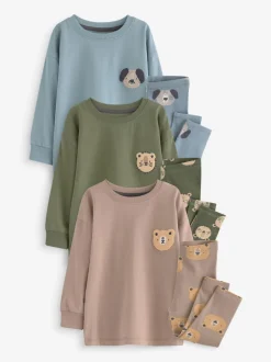 Bleu/Marron/Kaki Vert Animal - Lot de 3 pyjamas Snuggle (9mois-8ans)