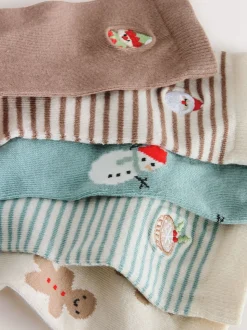Bleu/Neutre - Lot de 5 chaussettes de Noël riches en coton