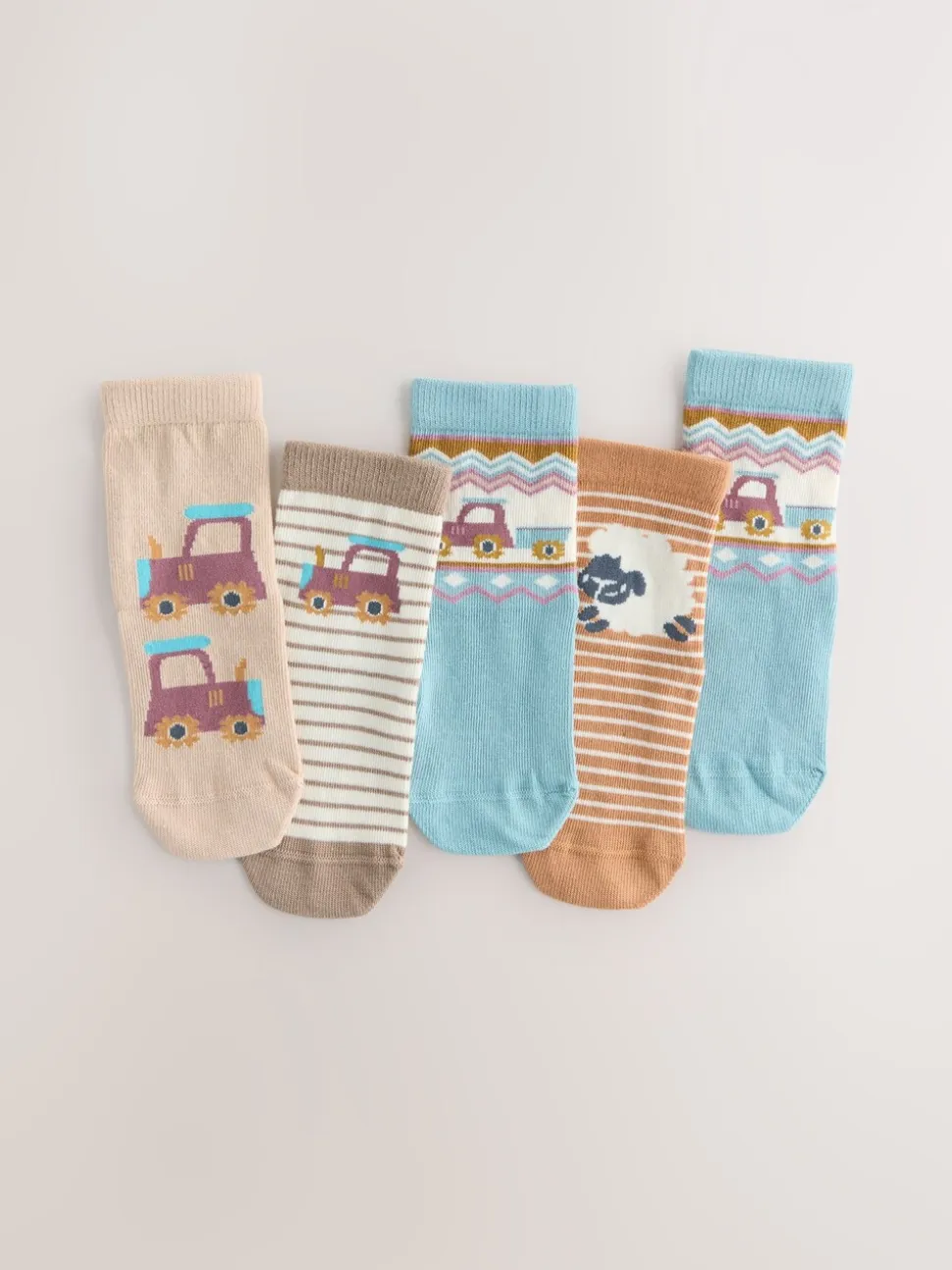 Bleu/neutre motif ferme - Lot 5 paires de chaussettes Character riches en coton