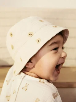 Bleu/ours neutre brodé - 100% coton Bébé Chapeaux seaux 2 Lot (0mois-2ans)