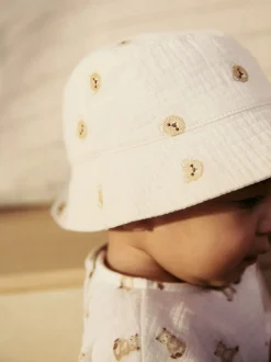 Bleu/ours neutre brodé - 100% coton Bébé Chapeaux seaux 2 Lot (0mois-2ans)