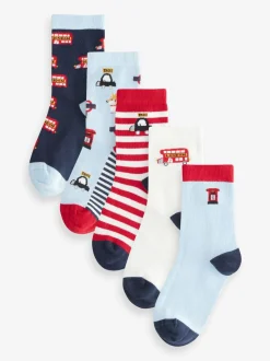 Bleu/Rouge London Bus - Lot 5 paires de chaussettes Character riches en coton