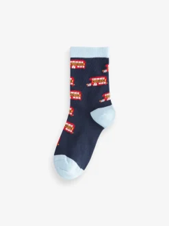Bleu/Rouge London Bus - Lot 5 paires de chaussettes Character riches en coton