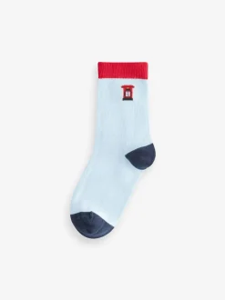 Bleu/Rouge London Bus - Lot 5 paires de chaussettes Character riches en coton