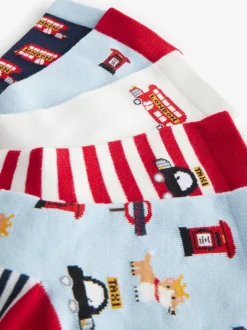 Bleu/Rouge London Bus - Lot 5 paires de chaussettes Character riches en coton