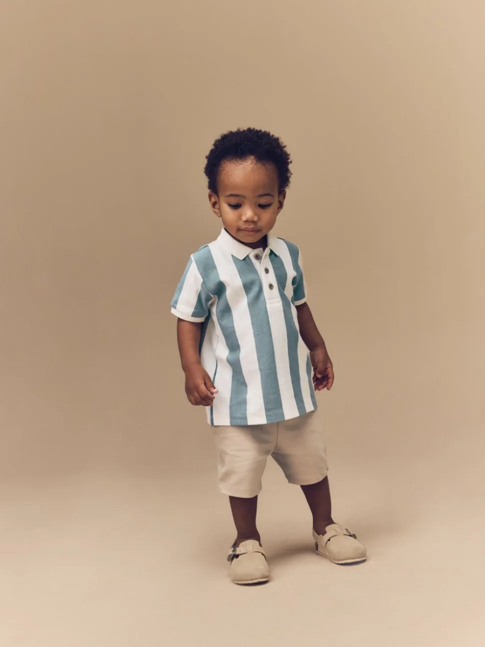 Bleu/Tan - Ensemble polo texturé à manches courtes et short (3mois7ans)