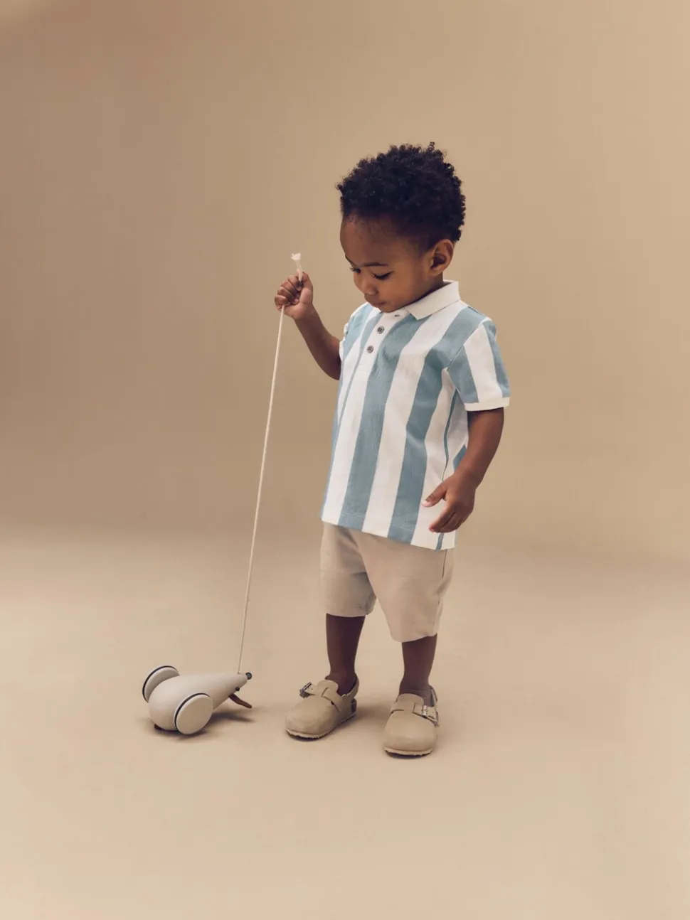 Bleu/Tan - Ensemble polo texturé à manches courtes et short (3mois7ans)