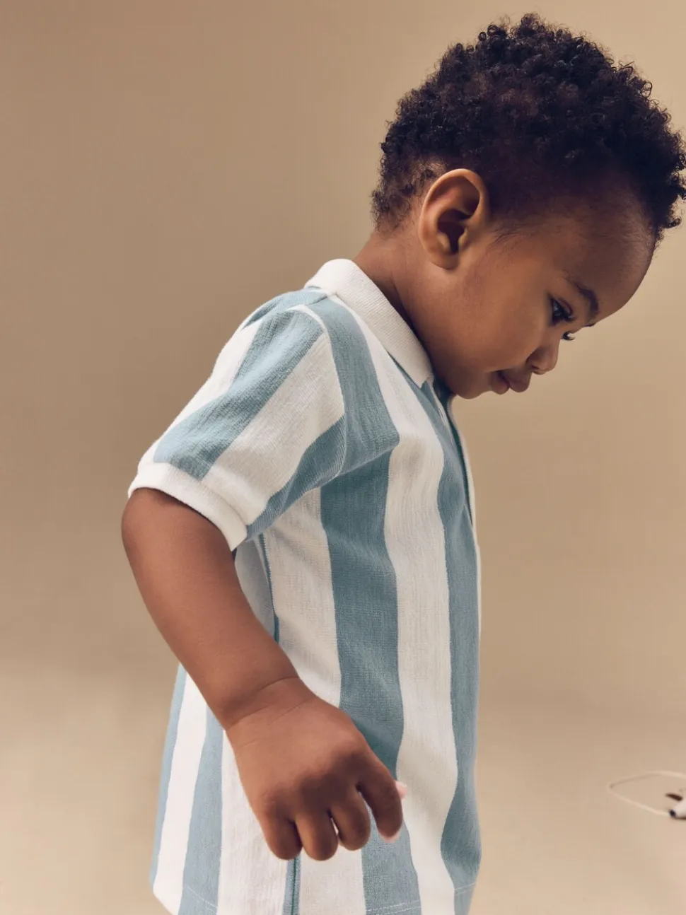 Bleu/Tan - Ensemble polo texturé à manches courtes et short (3mois7ans)