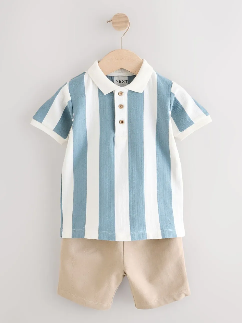 Bleu/Tan - Ensemble polo texturé à manches courtes et short (3mois7ans)