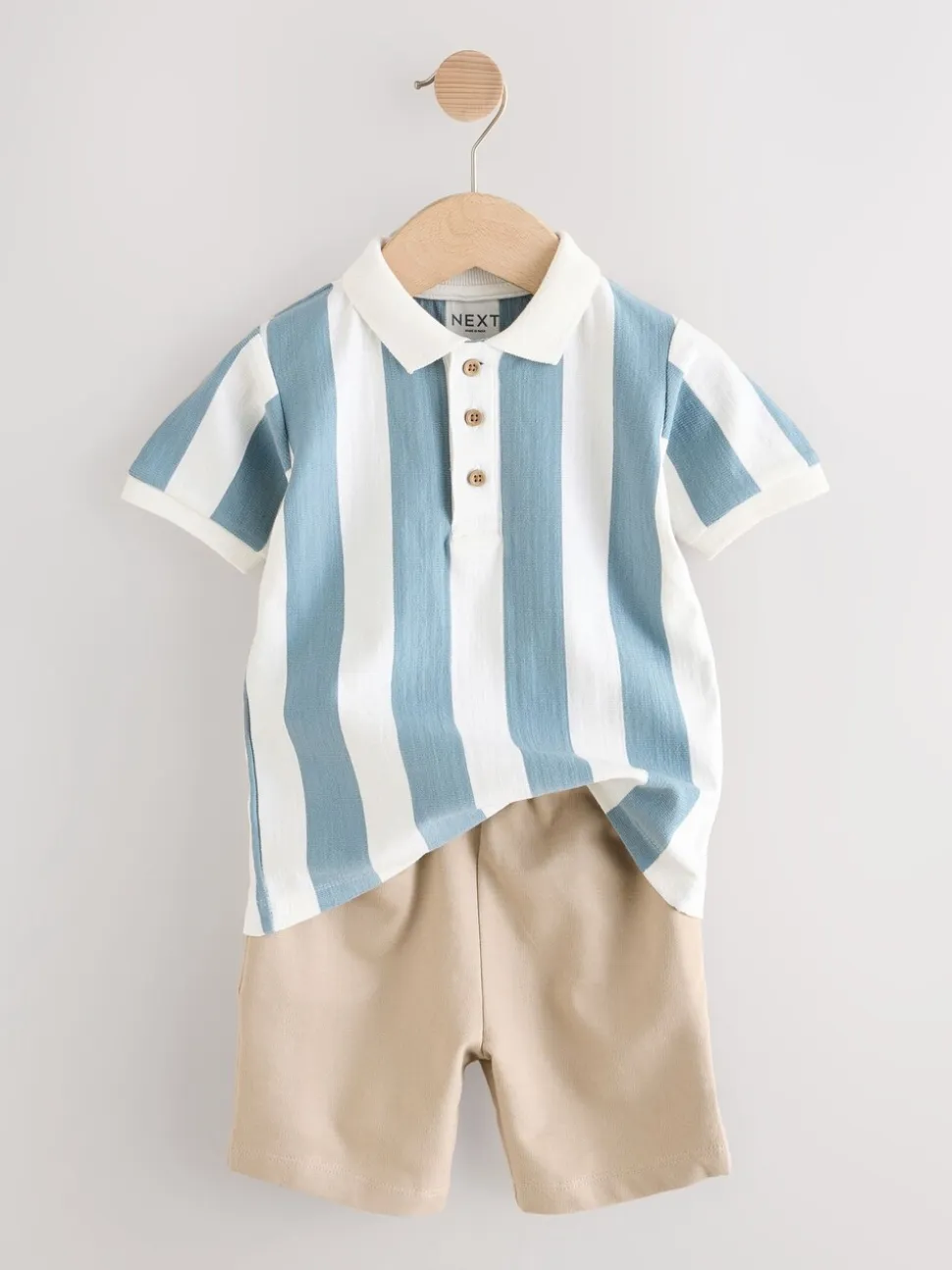 Bleu/Tan - Ensemble polo texturé à manches courtes et short (3mois7ans)