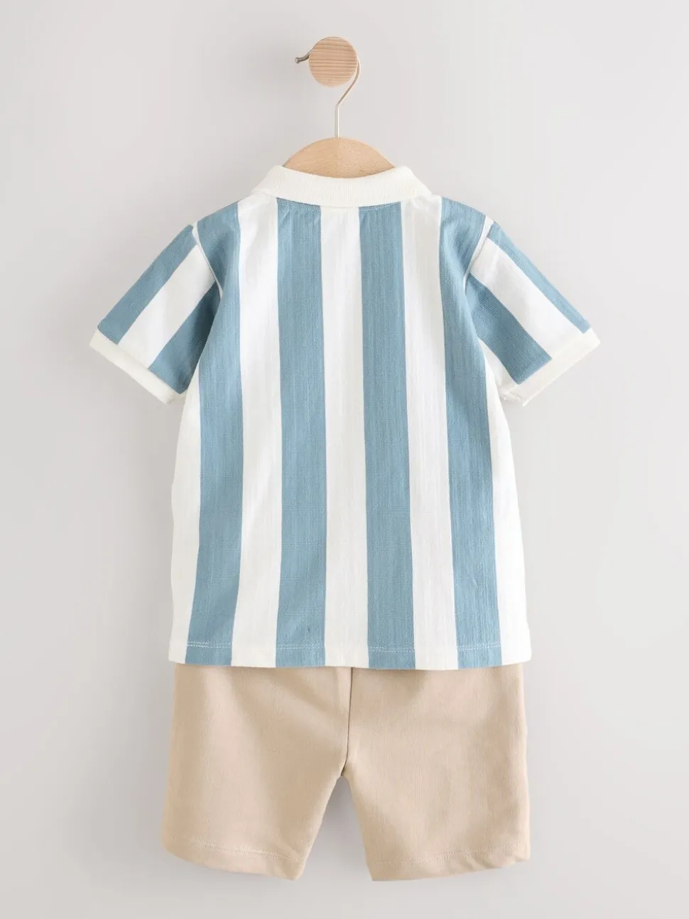 Bleu/Tan - Ensemble polo texturé à manches courtes et short (3mois7ans)