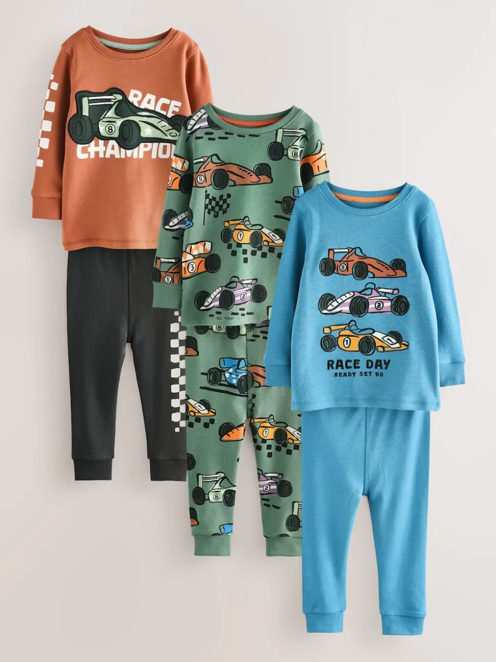 Bleu/vert - Lot de 3 pyjamas Snuggle courts (9mois-10ans)