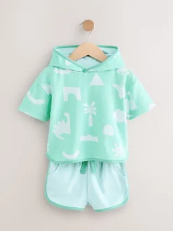 Bleu/Vert Imprimé - Ensemble 100% coton éponge (3mois-7ans)